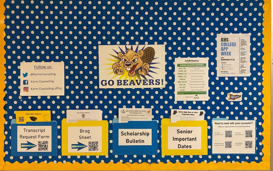 The bulletin board outside of the guidance office provides information for seniors. 
