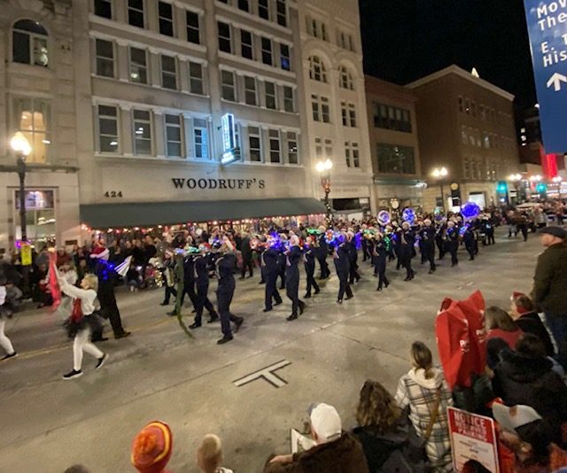 The Karns Band marches down Gay Street during the Knoxville Christmas Parade