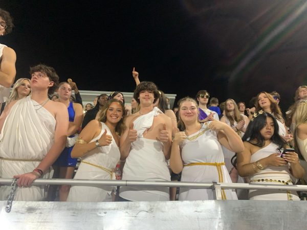 The Blue Zoo leaders sport their togas at the Homecoming game.