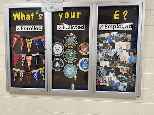 A bulletin board in the freshmen hallways asks students, Whats your E?