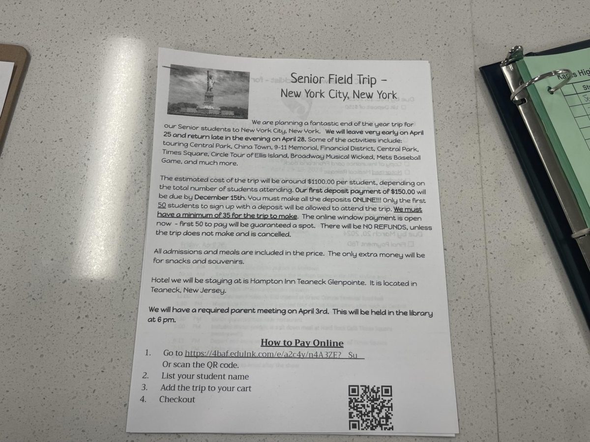 Information about the Senior trip to New York is available in the main office.