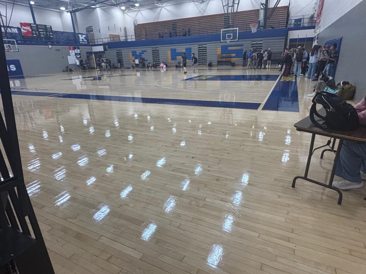 The gym floor looks shinier than it has appeared in the past after many improvements. 