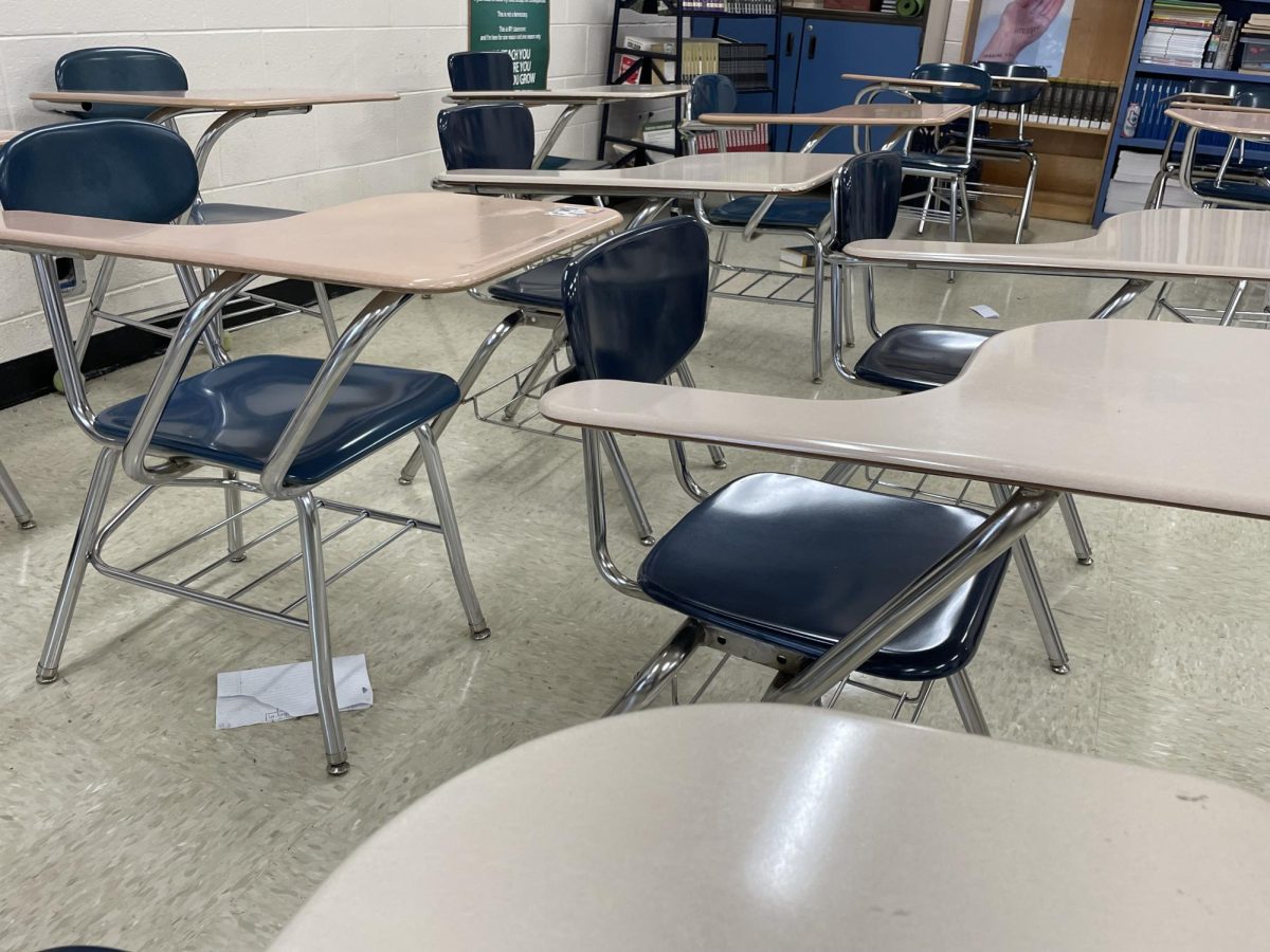 Many desks remain empty on Senior Skip Day at KHS.