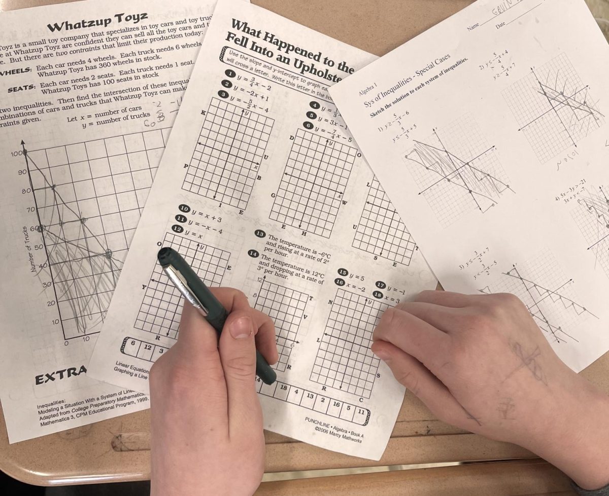 A student at KHS works hard to complete homework assignments for their math class.